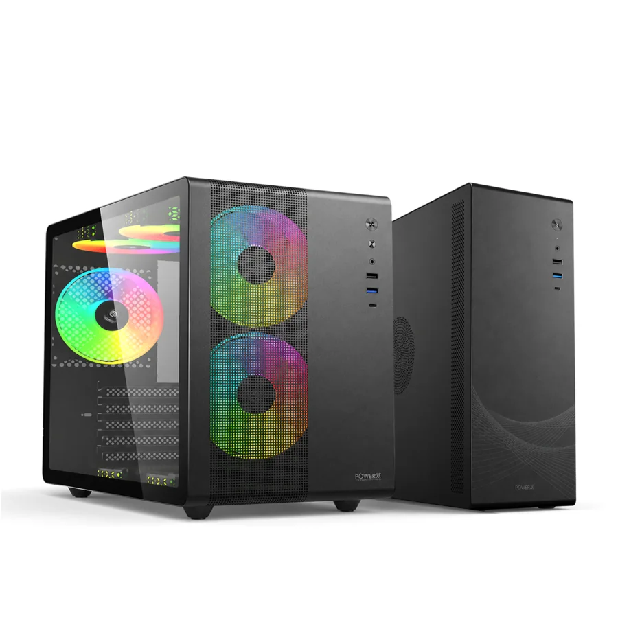 POWERX ATX PC cabinet — airflow-first case with tempered glass and RGB fans