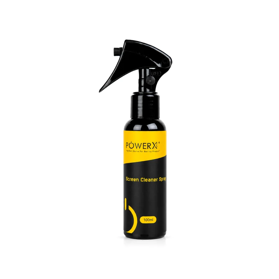 POWERX screen cleaning kit — safe cleaner and microfibre cloth for displays